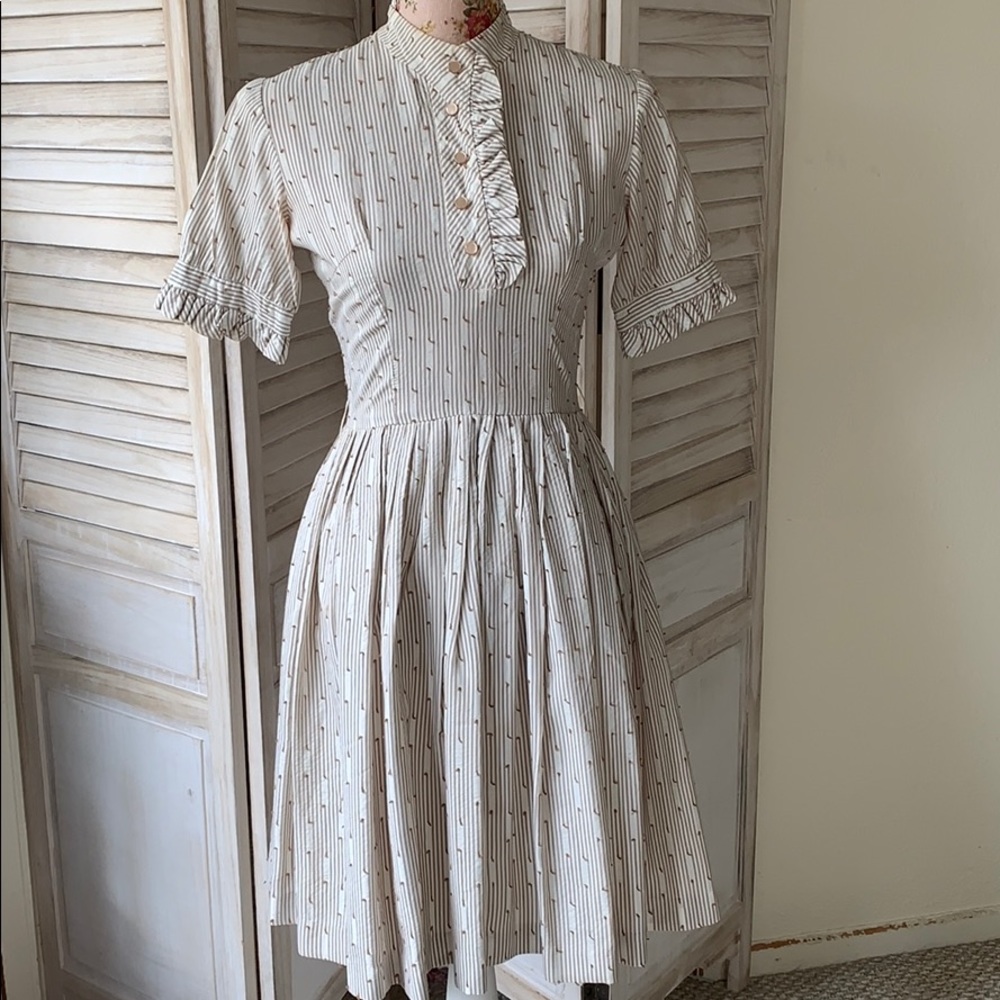 Vintage 50s Fit & Flare Pinstripes Dress Sm